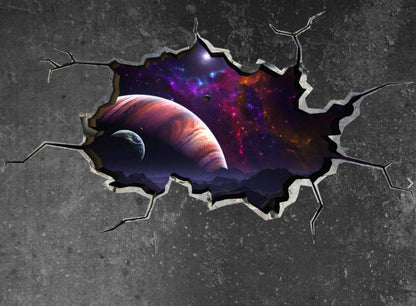 JUPITER WALL DECAL, Galaxy Room Décor, Space Wall Mural, Cracked Wall Decal, Planet Wall Decal, 3d Wall Stickers