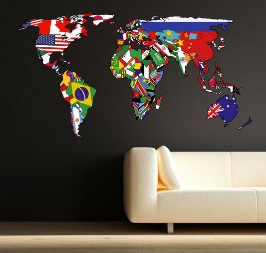 3D World Map Wall Decal, Vinyl Mural Sticker, Office & Classroom Decor, Travel Enthusiast Gift, World Map Wall Art