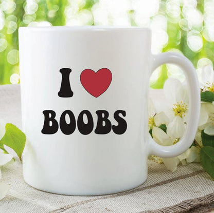I Love Boobs Novelty Mug: Perfect Funny Gift for Friends, Girlfriend, Boyfriend, Husband, Wife - Ideal for Birthday or Just Because Present