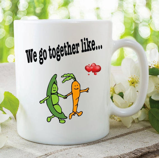 COUPLE COFFEE MUGS, Peas And Carrots Gift ,Valentine Day Gift For Him, White Tea Cup, Ceramic Coffee Mug, Mug For Gift