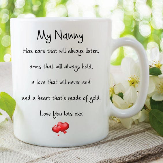 NANNY COFFEE MUG, Family Quote Mug, Heart Print Mug, Cute Family Gifts, Mug For Nanny, Grand Parents Mug, Ceramic Tea Cup