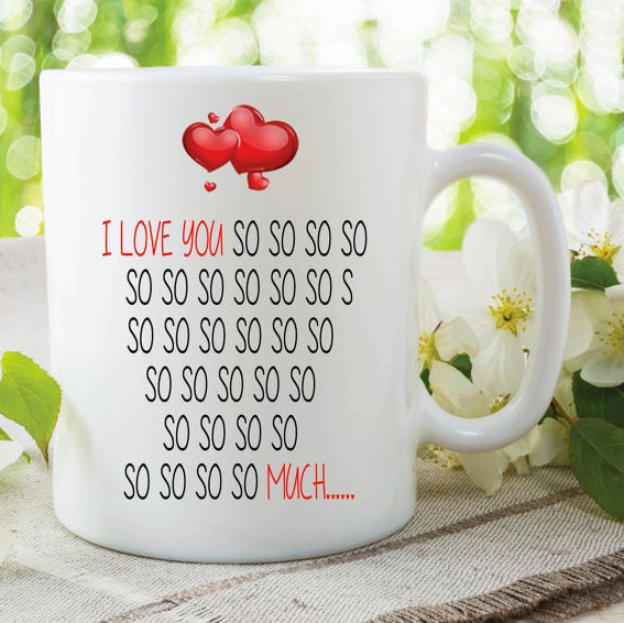 LOVE YOU MUG, Heart Print Cup, Printed Coffee Cups, Mug For Girlfriend, 1st Anniversary Gift, White Coffee Mugs