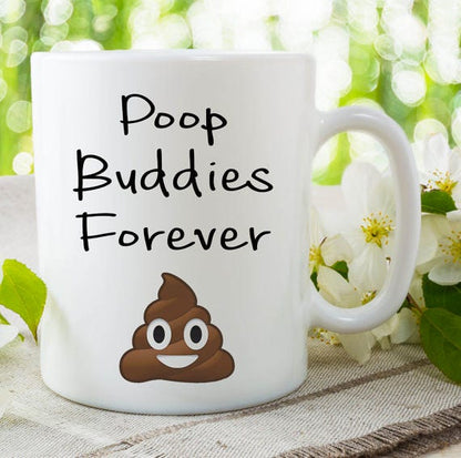 Poop Buddies Coffee Mug - Hilarious & Glossy Novelty Cup for Tea or Coffee, Perfect as a Humorous Gift, Durable Travel Companion