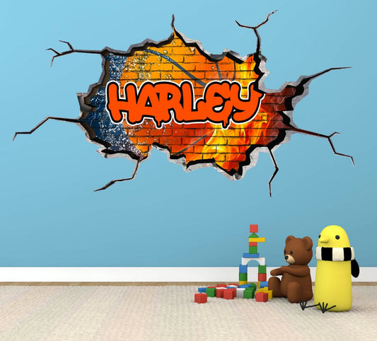 Graffiti Name Brick Wall Decal, Custom Name Art, Colorful Urban Design Sticker, Large Wall Decal, Boys Room Decor, Personalized Teen Room