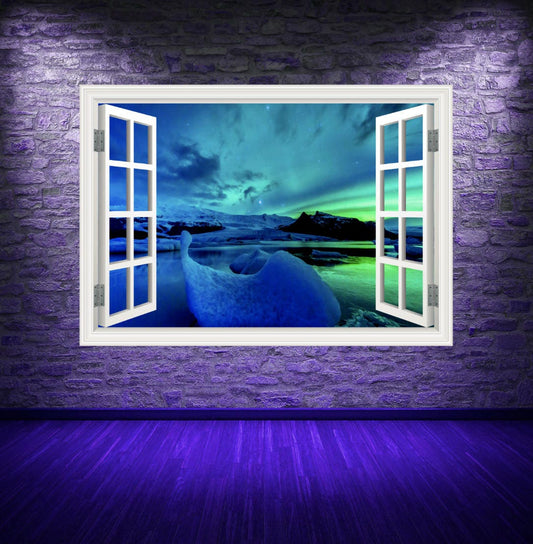 WINDOW WALL MURAL, Northern Lights Decal, Aurora Borealis Décor, Window Frame Decal, Removable Sticker, Polar Lights Decal