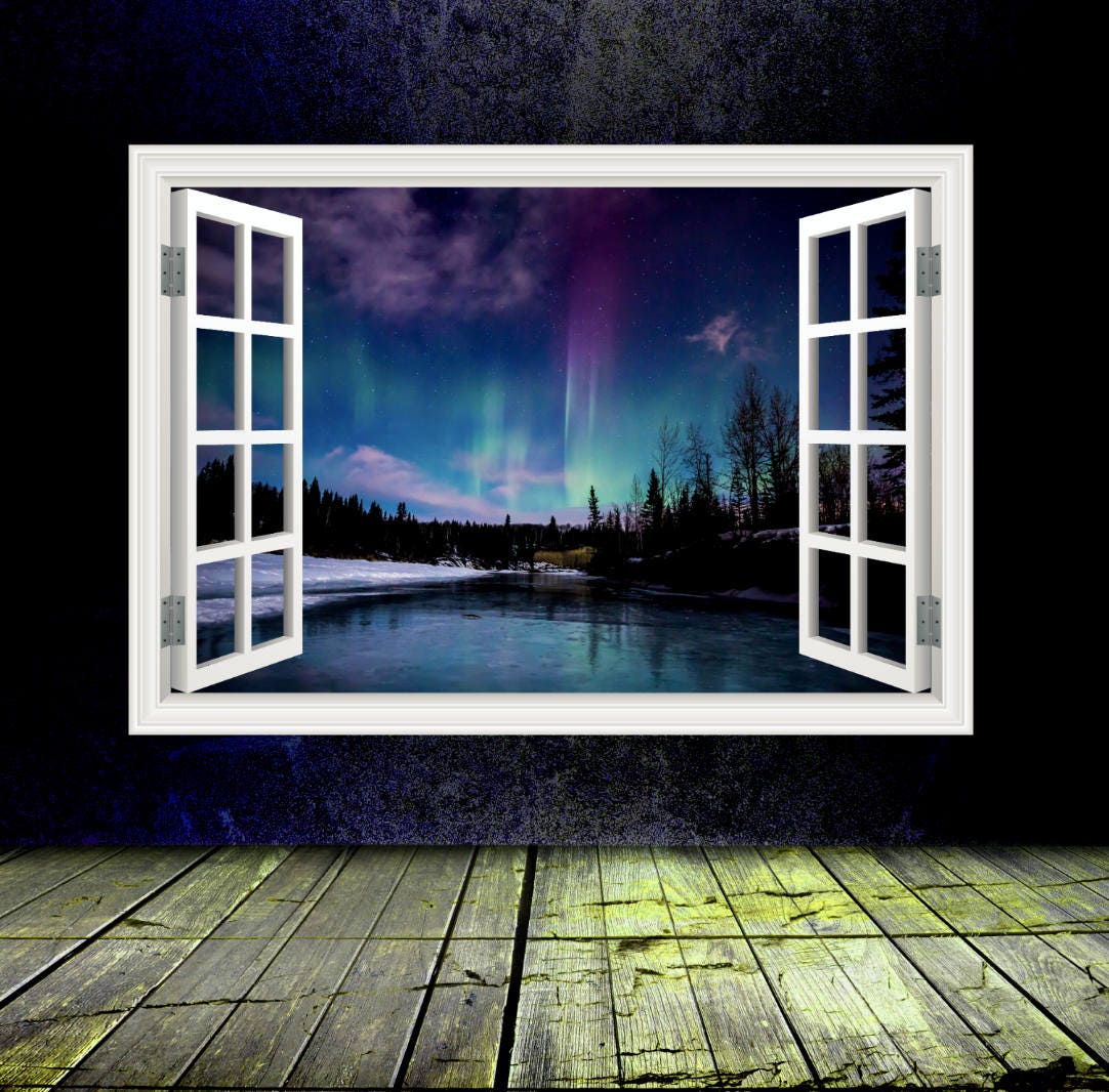 Nothern Lights Wall Decal, Aurora Borealis Decal, Window Frame Wall Art, Polar Lights Wall Sticker, Wall Mural, Room Decor