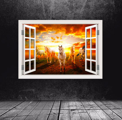 HORSE WINDOW DECAL, Clouds Wall Decal, Running Horse Decal, Sunset Wall Mural, Animal Wall Mural, Adhesive Wall Mural