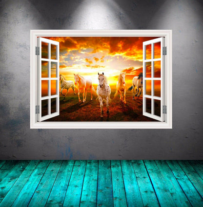 HORSE WINDOW DECAL, Clouds Wall Decal, Running Horse Decal, Sunset Wall Mural, Animal Wall Mural, Adhesive Wall Mural