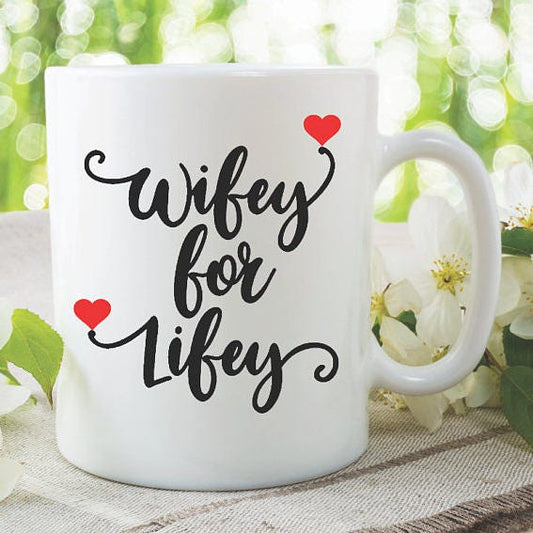 WIFE COFFEE MUG, Wifey For Lifey Mug, White Coffee Cups, Cute Family Gifts, Kitchen Accessories, Novelty Coffee Mug