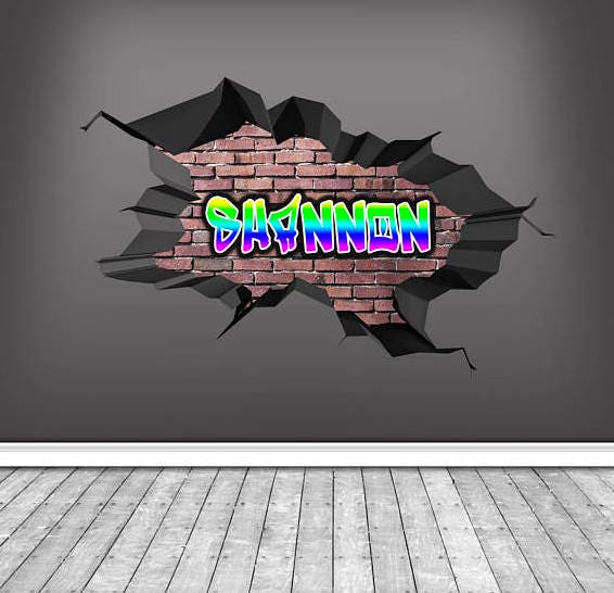 Custom Graffiti Removable Brick Wall Decal Name Art Street Urban Large Sticker Wall Decal BoysRoom Decor Personalized Teen Room Art