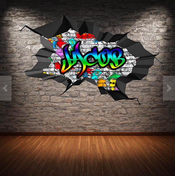 3D Custom Name Wall Mural Decal, Brick Graffiti Decor, Personalized Teen Room Decor, Large Sticker, Bedroom Wall Art, Street Art Wall Decal