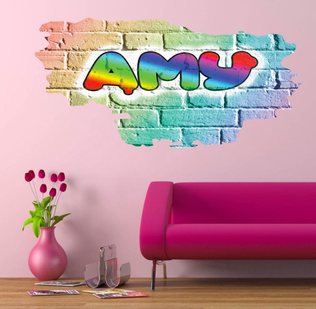 Custom Graffiti Wall Mural, Vinyl Wall Sticker, My Sticky Wall Decal, Home Decor Art, Personalized Wall Decal, Brick Wall Name Background