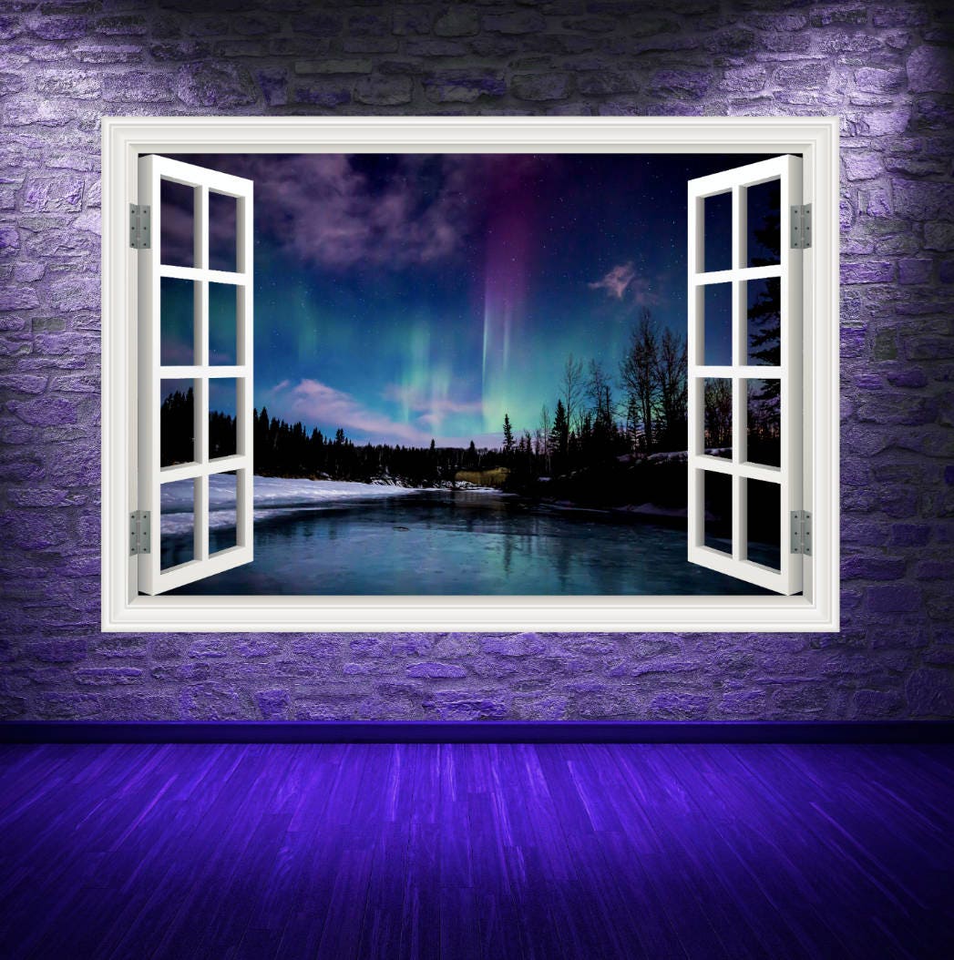 Nothern Lights Wall Decal, Aurora Borealis Decal, Window Frame Wall Art, Polar Lights Wall Sticker, Wall Mural, Room Decor