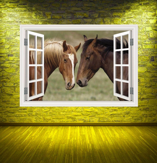 HORSE WALL DECAL, Equestrian Wall Sticker, Animal Window Sticker, Horse Wall Mural, 3D Window Wall Art Sticker, Vinyl Room Decor Poster
