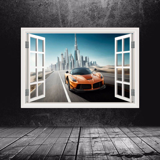 Sports Car Wall Decal, Dubai Skyline Sticker, Sport Car Wall Print, Removable Sports Car Sticker, Childrens Room Decor, Luxury Car Mural