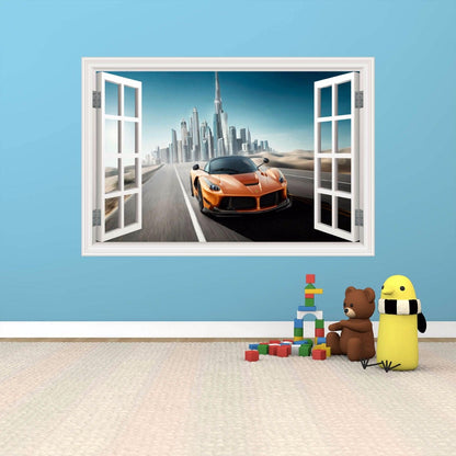 Sports Car Wall Decal, Dubai Skyline Sticker, Sport Car Wall Print, Removable Sports Car Sticker, Childrens Room Decor, Luxury Car Mural