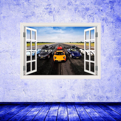 WINDOW WALL DECAL, Race Car Decals, Boys Wall Mural, Handmade Decals, Frame Wall Decal, Ferrari Wall Decal