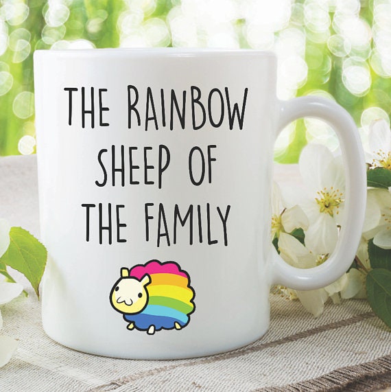 RAINBOW COFFEE MUG, Sheep Coffee Mug, Funny Tea Cup, Ceramic Tea Cup, C-Handle Mugs, Novelty Coffee Cup, White Coffee Mug