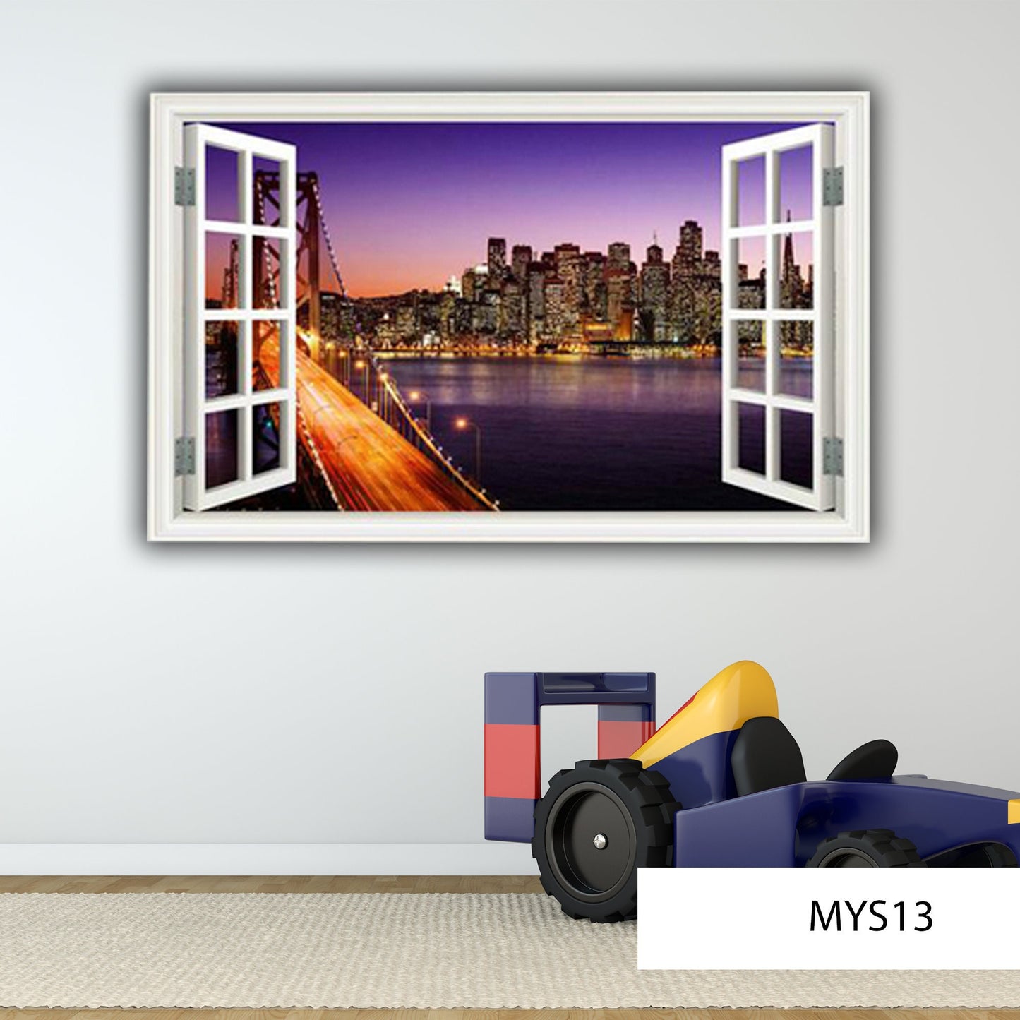 New York Window Wall Decal, Skyline Wall Sticker, City Wall Mural, Sunset Window Decal, 3D Window Wall Decal, Window Frame Sticker