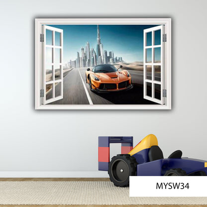 Sports Car Wall Decal, Dubai Skyline Sticker, Sport Car Wall Print, Removable Sports Car Sticker, Childrens Room Decor, Luxury Car Mural