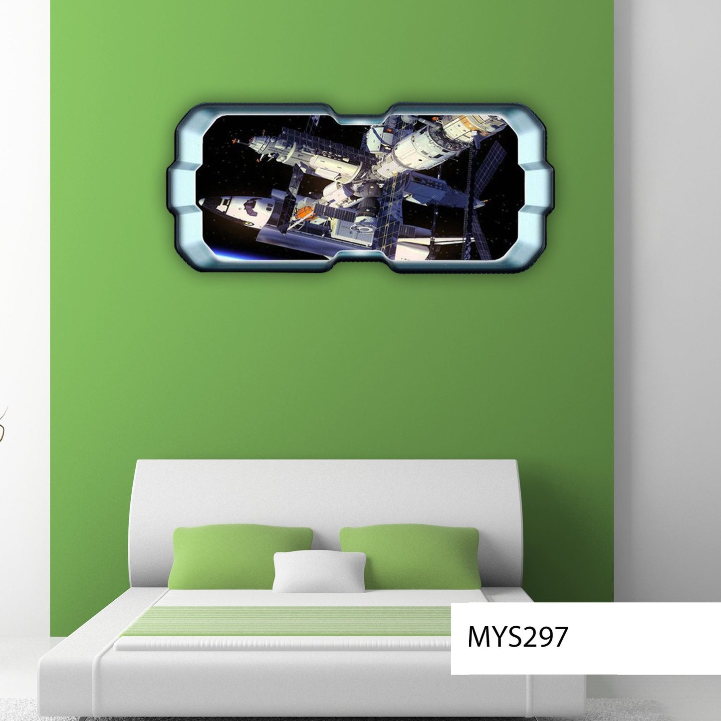 SATELLITE WALL MURAL, Window Wall Decal, Space Station Mural, Spacecraft Sticker, Galaxy Wall Decal, Galaxy Illustration