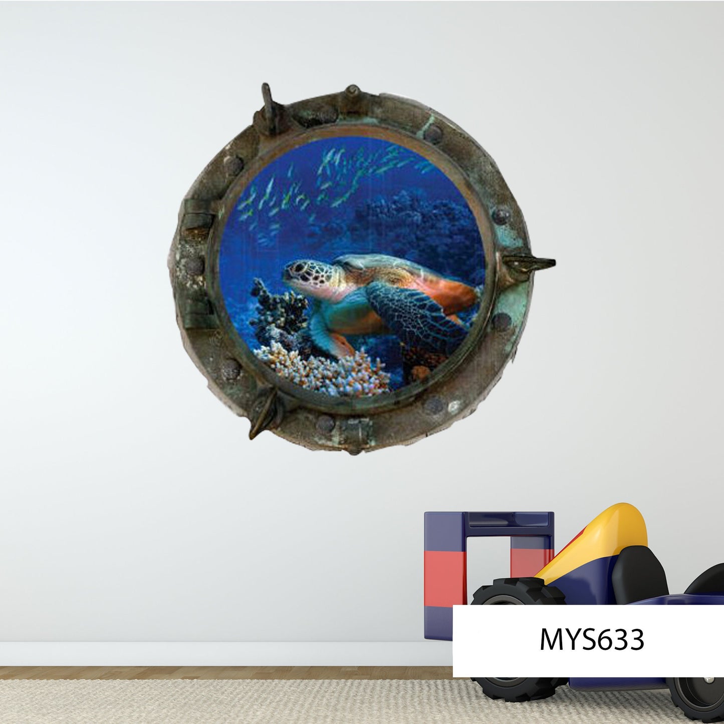 Turtle Porthole Wall Decal - Ocean Window Sticker - Kids Room Decor - Removable Underwater Art - Peel and Stick Mural