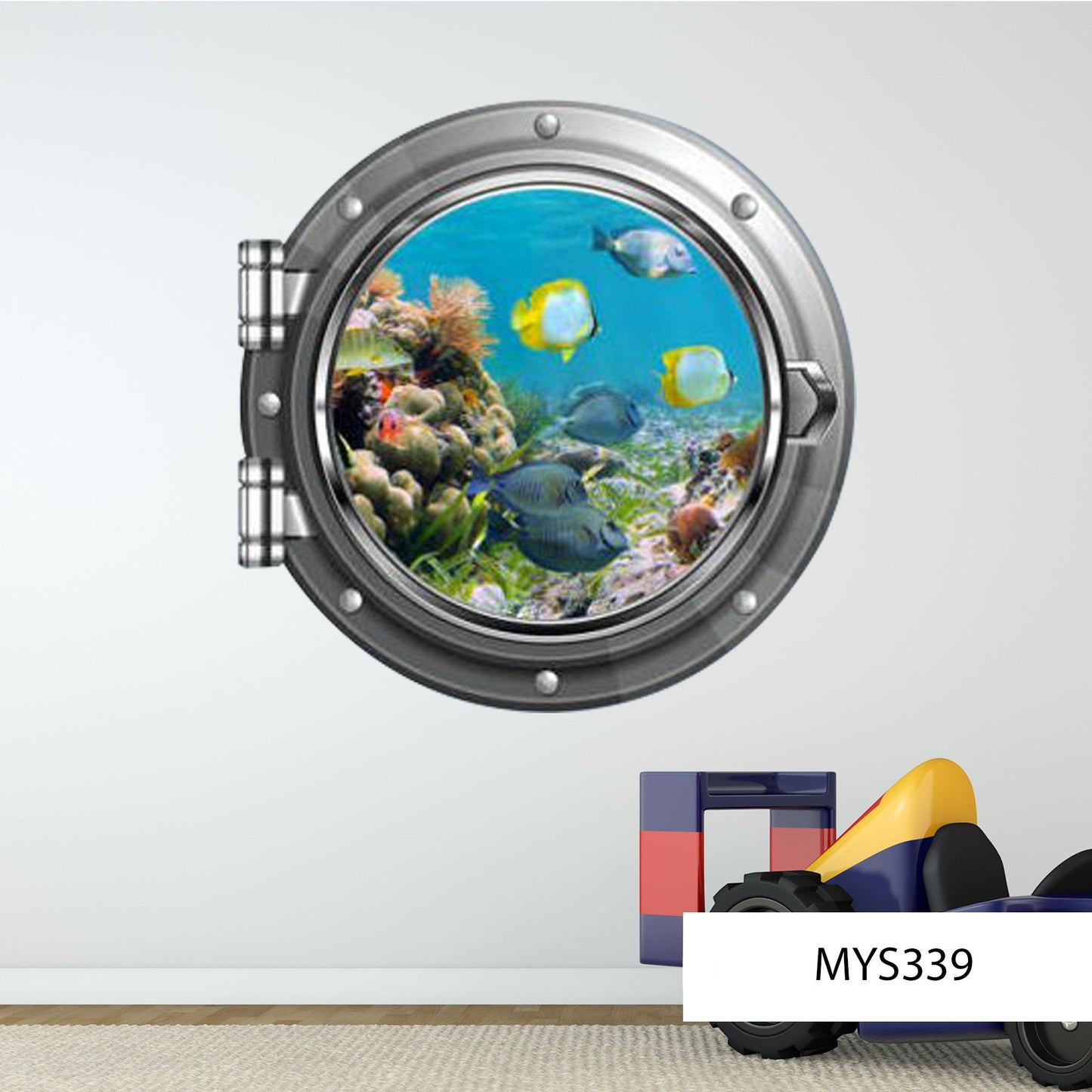 Coral Reef Fish Porthole Wall Decal - 3D Ocean Window Sticker - Kids Room Decor - Underwater Fish Art - Peel and Stick Mural for Bedrooms