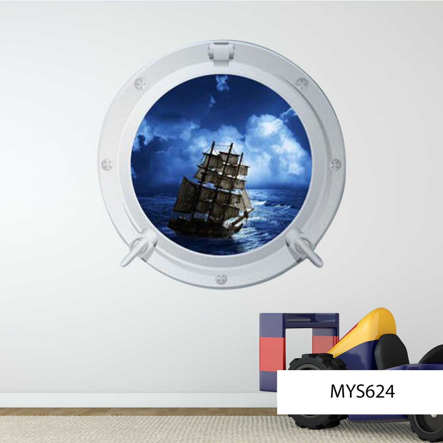 Pirate Ship Wall Decal - Nautical Kids Room Decor - Pirate-Themed Porthole Decoration for Playroom or Bedroom, Ocean Sticker, Pirate Art