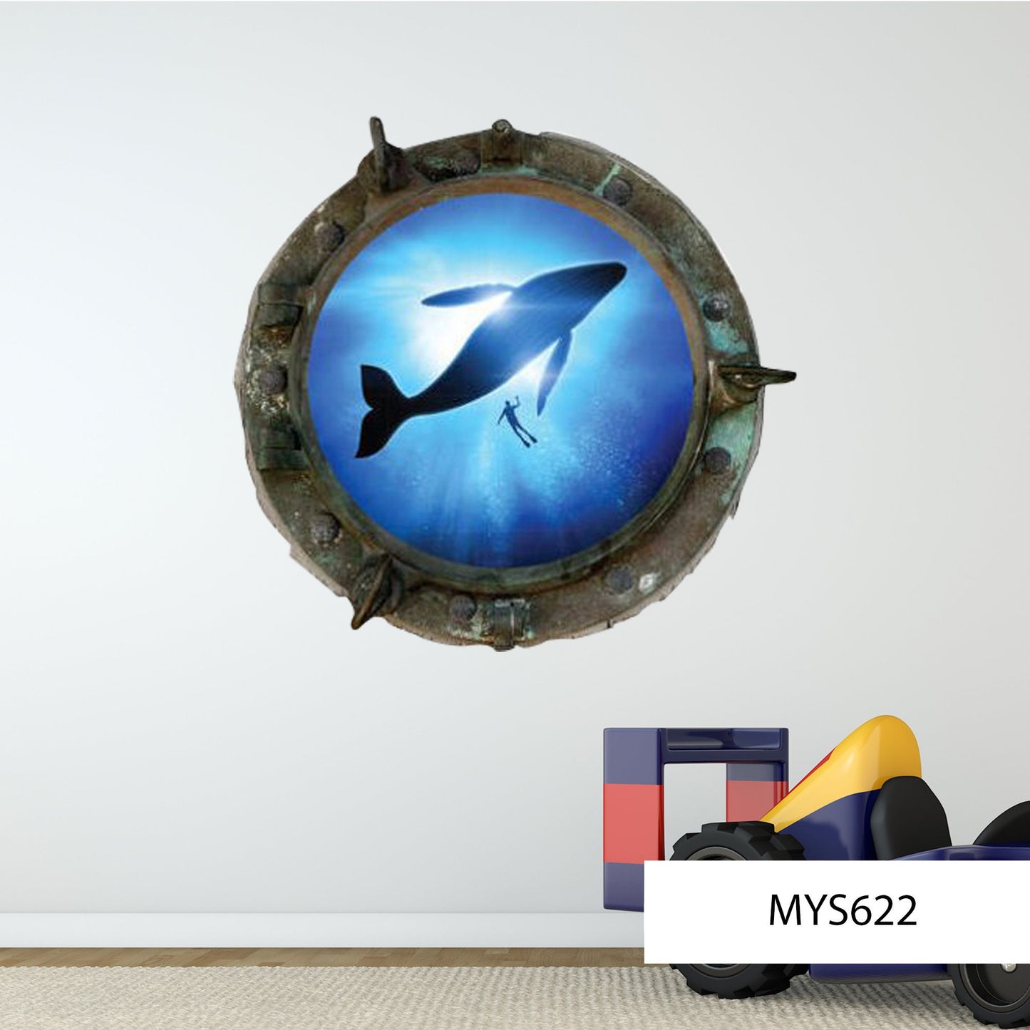 Whale Porthole Wall Decal - Ocean Window Sticker - Kids Room Decor - Removable Underwater Art - Peel and Stick Mural