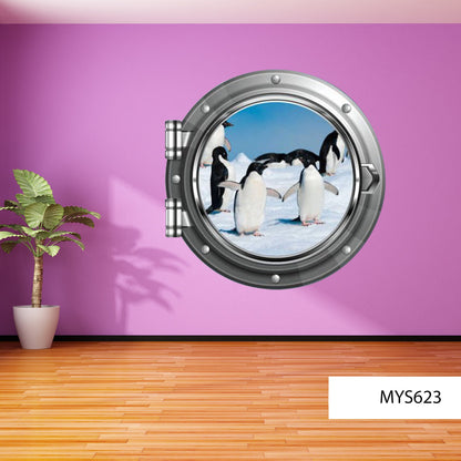 PENGUIN ICE DECAL, Penguin Wall Décor, Wild Animal Sticker, Antique Penguin View, Animal Illustration, Hole Penguin Decal,