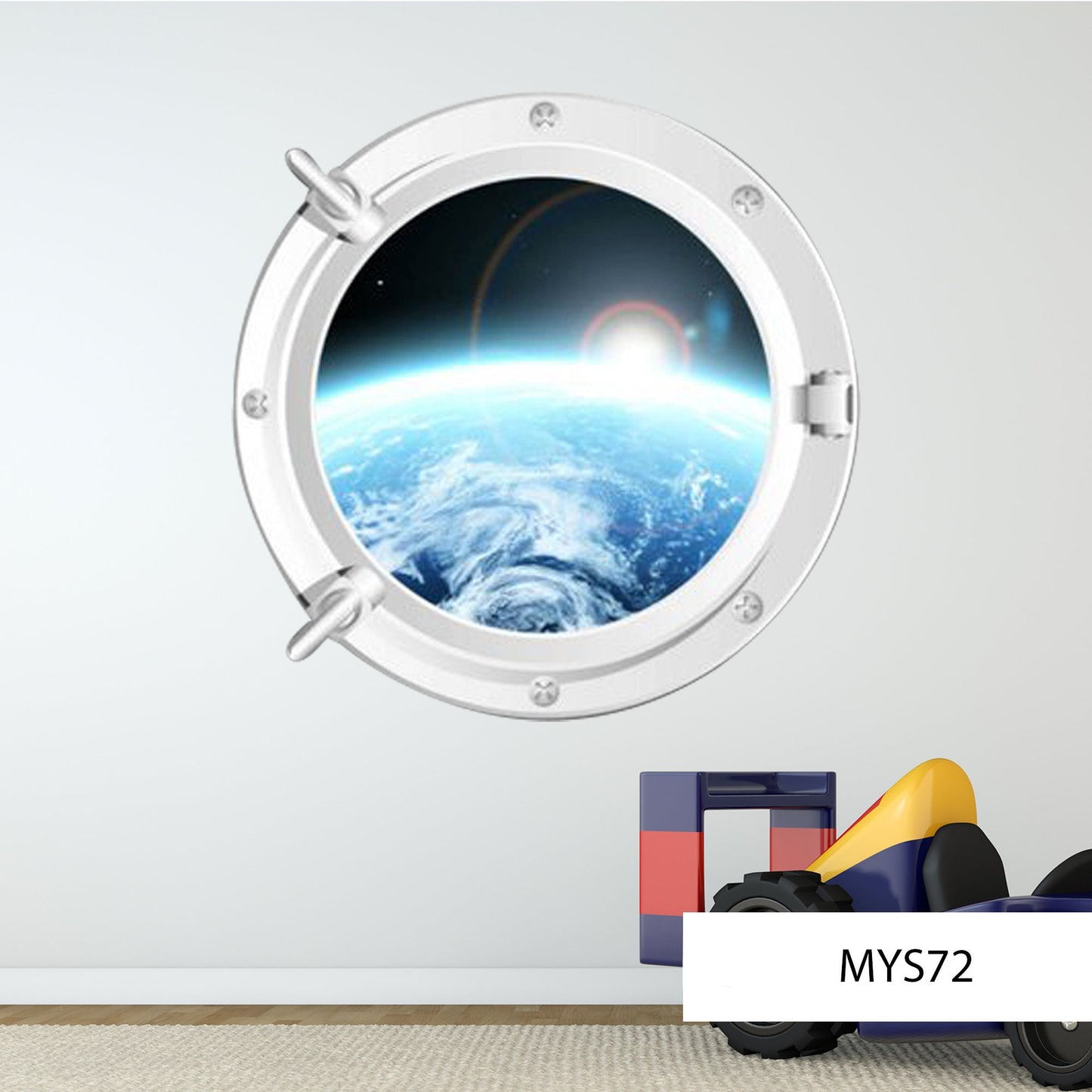 Space Porthole Decal: Earth & Moon Wall Sticker, Window Earth View, Celestial Room Decor, Moon Porthole Art - Transform Your Space!