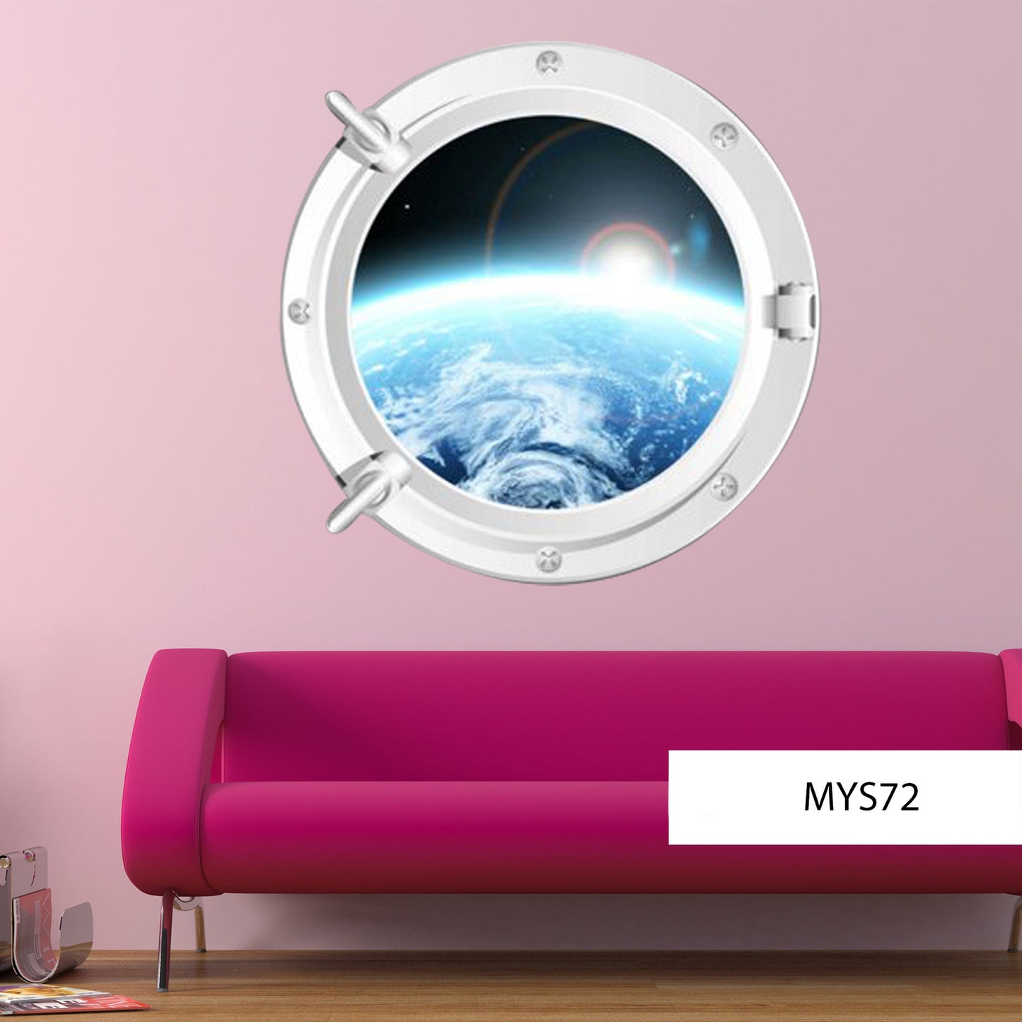 Space Porthole Decal: Earth & Moon Wall Sticker, Window Earth View, Celestial Room Decor, Moon Porthole Art - Transform Your Space!