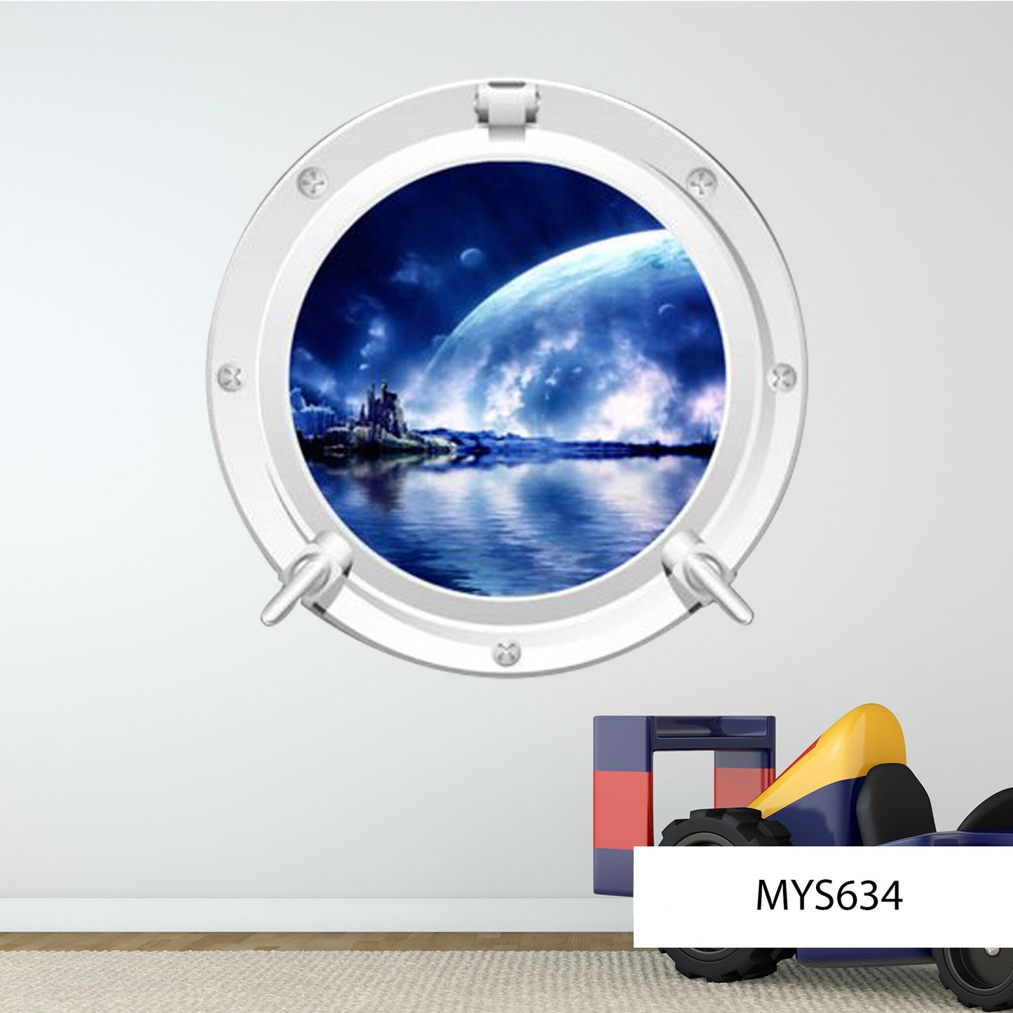 PORTHOLE WALL DECAL, Earth Wall Sticker, Window Wall Decal, Moon Wall Décor, Space Portal Decal, Space Galaxy Mural