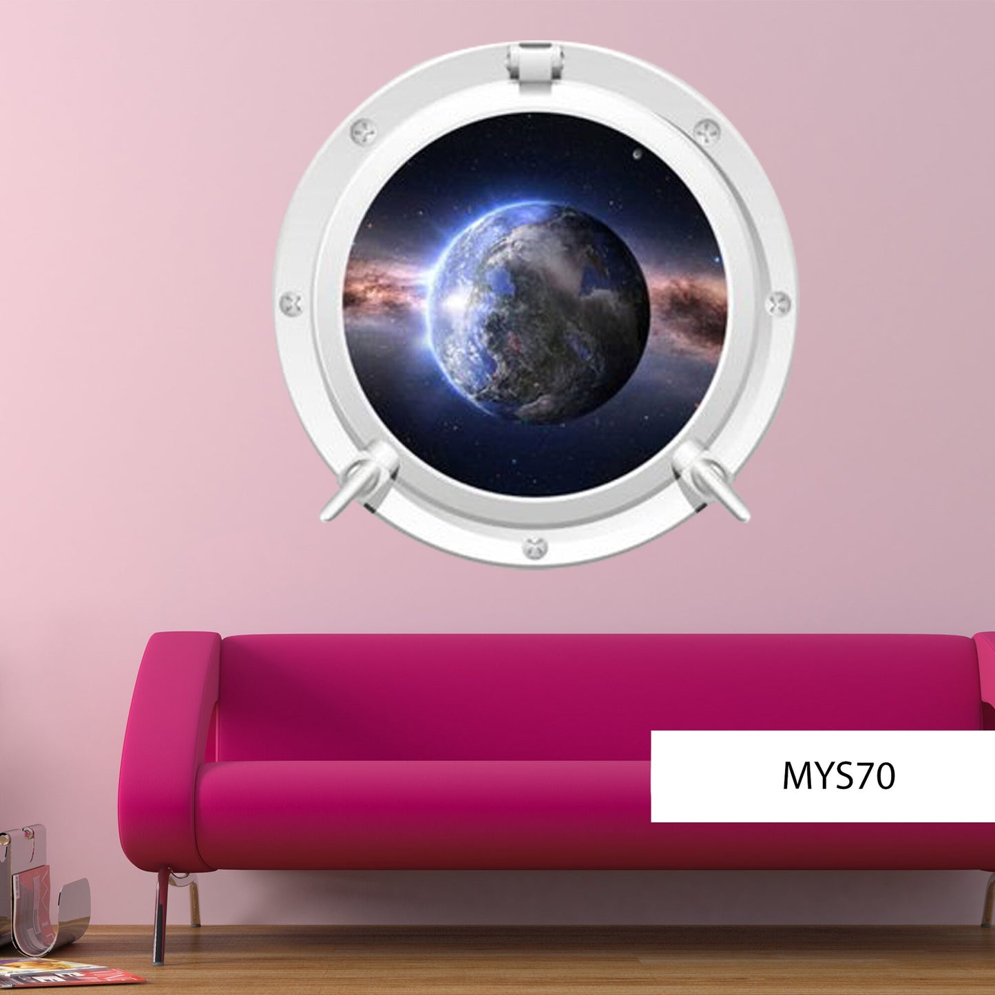 Earth View Porthole Decal: Cosmic Wall Art, Space-Themed Room Decor, Realistic Planet Sticker, Unique Vinyl Design for Home & Office