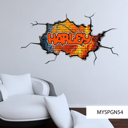 Graffiti Name Brick Wall Decal, Custom Name Art, Colorful Urban Design Sticker, Large Wall Decal, Boys Room Decor, Personalized Teen Room