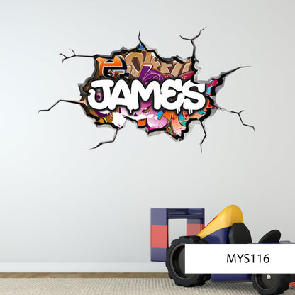 Custom Graffiti Wall Mural with Personalized Name Decal - 3D Removable Wall Art for Kids Room Decor