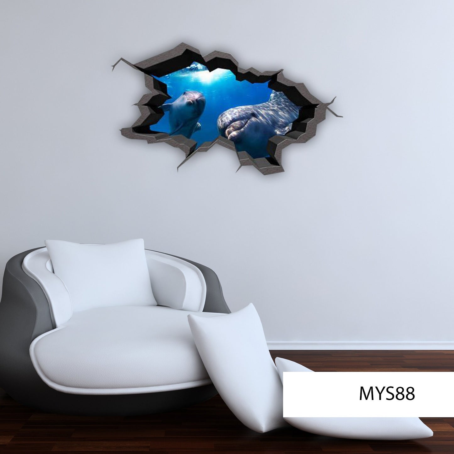 Dolphin Wall Decal, Wall Decor, Sea Life Wall Sticker, 3D Wall Art, Kids Room Decor, Vinyl Wall Mural, Marine Manmmals Sticker