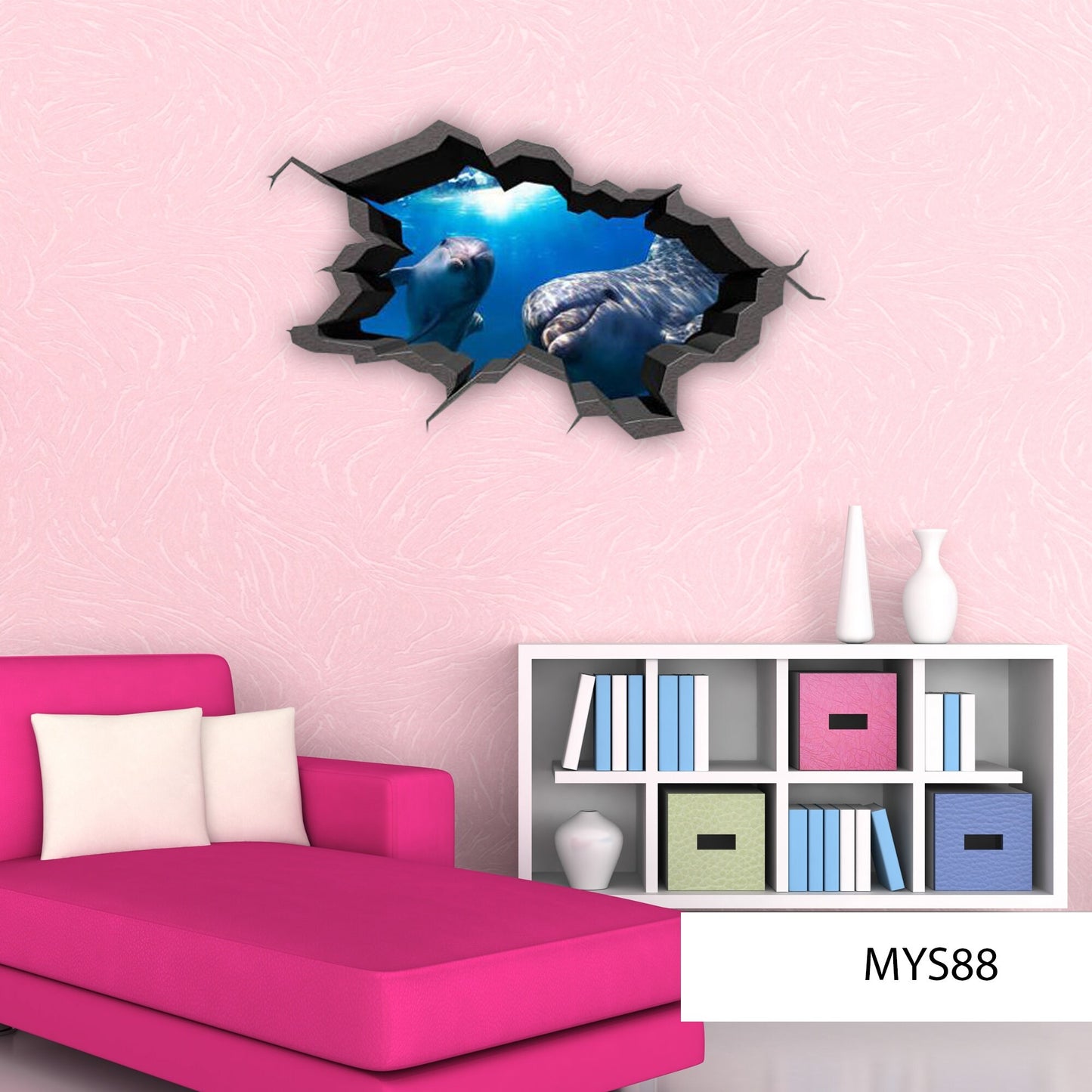 Dolphin Wall Decal, Wall Decor, Sea Life Wall Sticker, 3D Wall Art, Kids Room Decor, Vinyl Wall Mural, Marine Manmmals Sticker