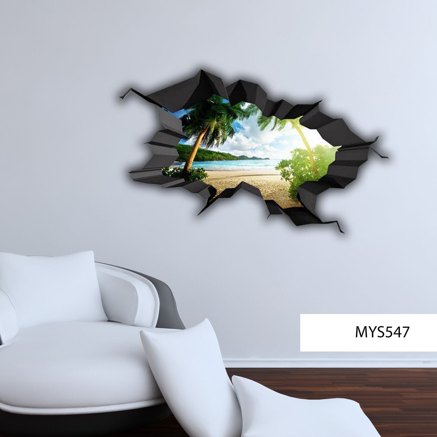 3D Beach Sea Cave Paradise Full Colour Wall Art Sticker Decal Mural Transfer Cracked Wall Home Design Ideas MYS547