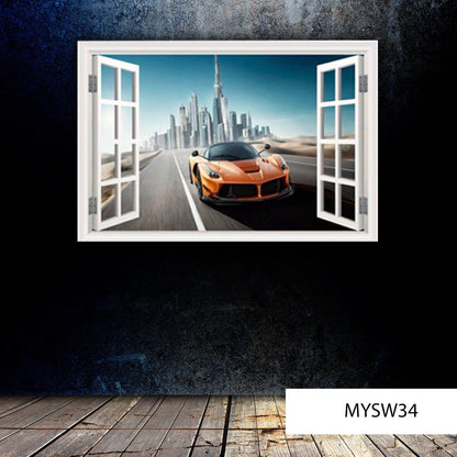 Sports Car Wall Decal, Dubai Skyline Sticker, Sport Car Wall Print, Removable Sports Car Sticker, Childrens Room Decor, Luxury Car Mural