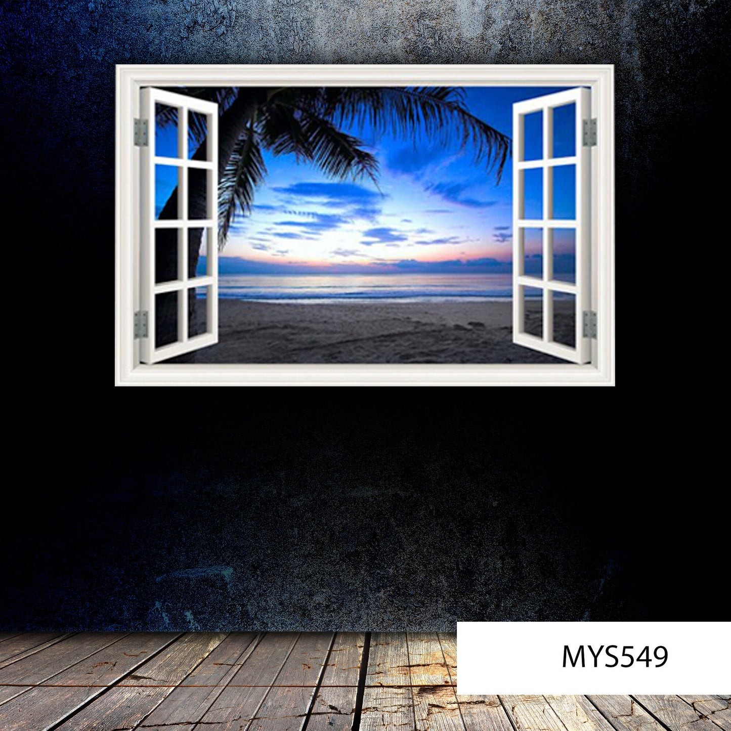 Sunset Beach Wall Decal, Ocean Window Frame Wall Mural, Palmtree and Beach Wall Sticker, Nature Art Room Decor, Removable Wall Decal