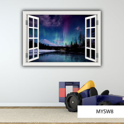 Nothern Lights Wall Decal, Aurora Borealis Decal, Window Frame Wall Art, Polar Lights Wall Sticker, Wall Mural, Room Decor