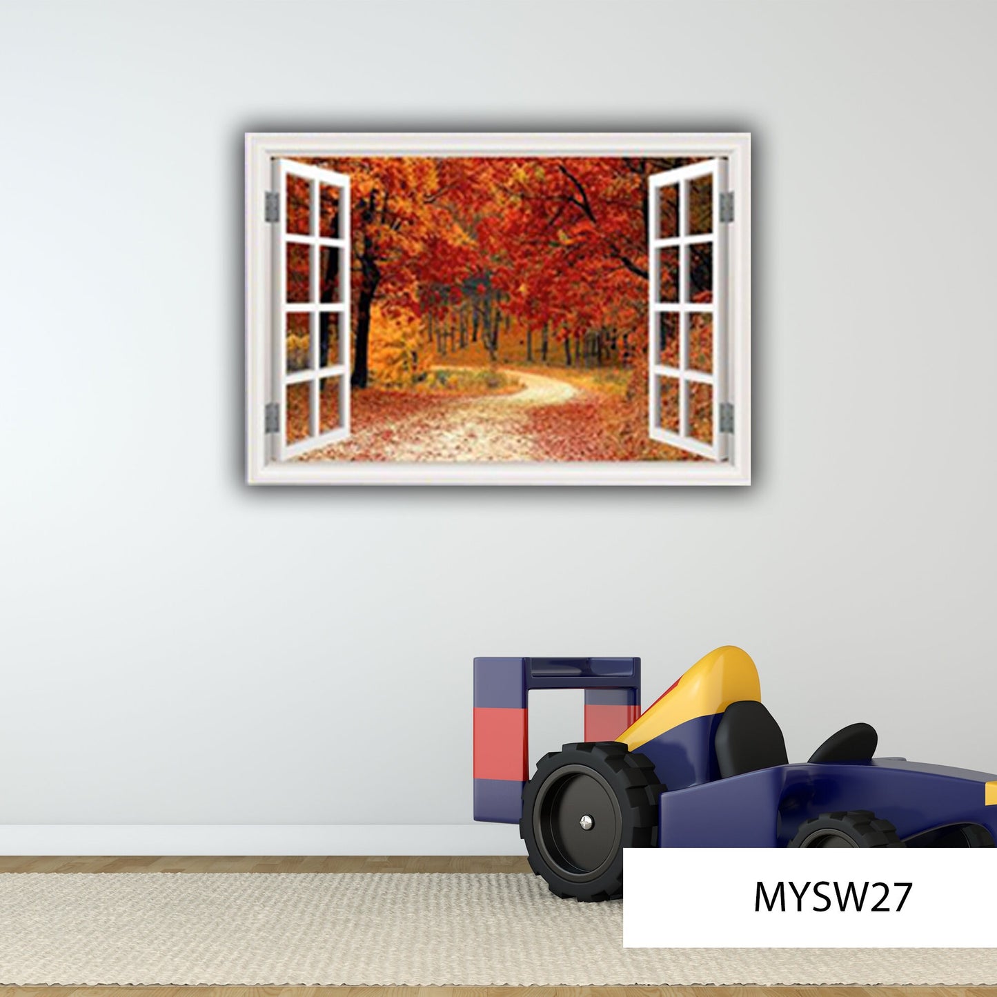 AUTUMN WALL DECAL, Tree Window Frame Sticker, Vinyl Wall Mural, Peaceful Room Decor, Removable Peel and Stick Art Decal, Fall Wall Decor