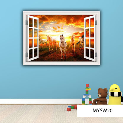 HORSE WINDOW DECAL, Clouds Wall Decal, Running Horse Decal, Sunset Wall Mural, Animal Wall Mural, Adhesive Wall Mural