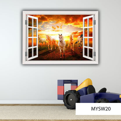 HORSE WINDOW DECAL, Clouds Wall Decal, Running Horse Decal, Sunset Wall Mural, Animal Wall Mural, Adhesive Wall Mural