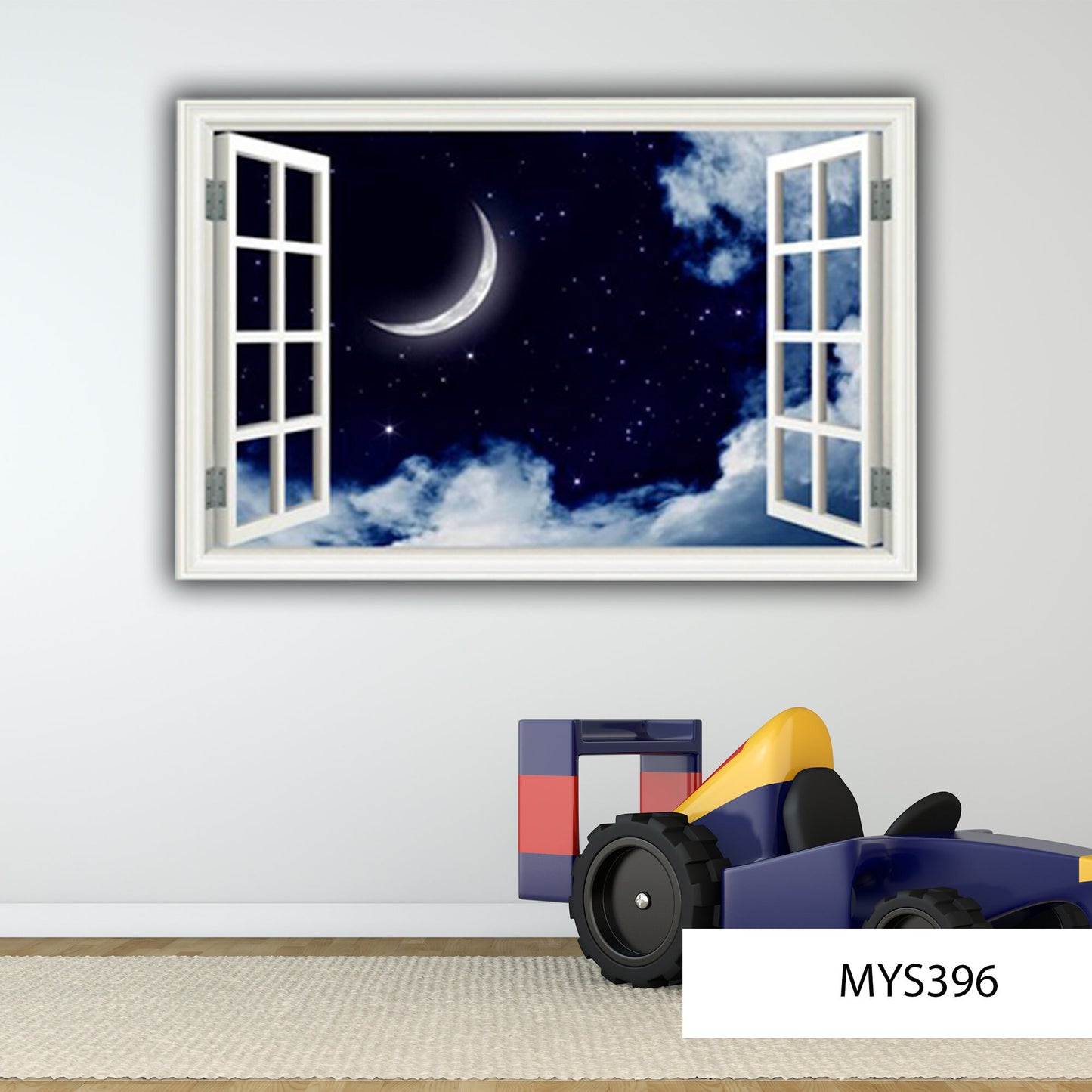 Night Sky Wall Decal - Stars and Crescent Moon Window Frame Mural - Peaceful Wall Art Sticker - Celestial Home Decor for Cosmic Ambiance