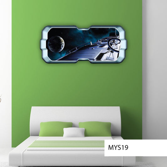 SPACE WALL DECAL, Spacecraft Sticker, 3D Space Station Wall Art, Kids Room Decor, Vinyl Wall Decor, Porthole Galaxy Wall Decal, Space Poster