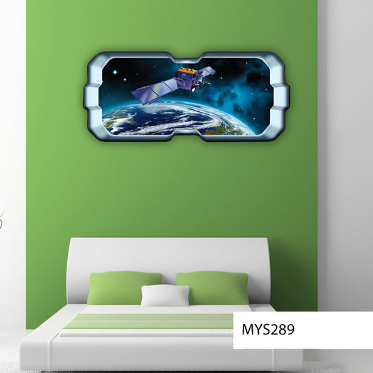 SPACE STATION MURAL, Galaxy Wall Decal, Space Wall Sticker, Stars Wall Sticker, Satellite Wall Decal, Planet Earth Decal