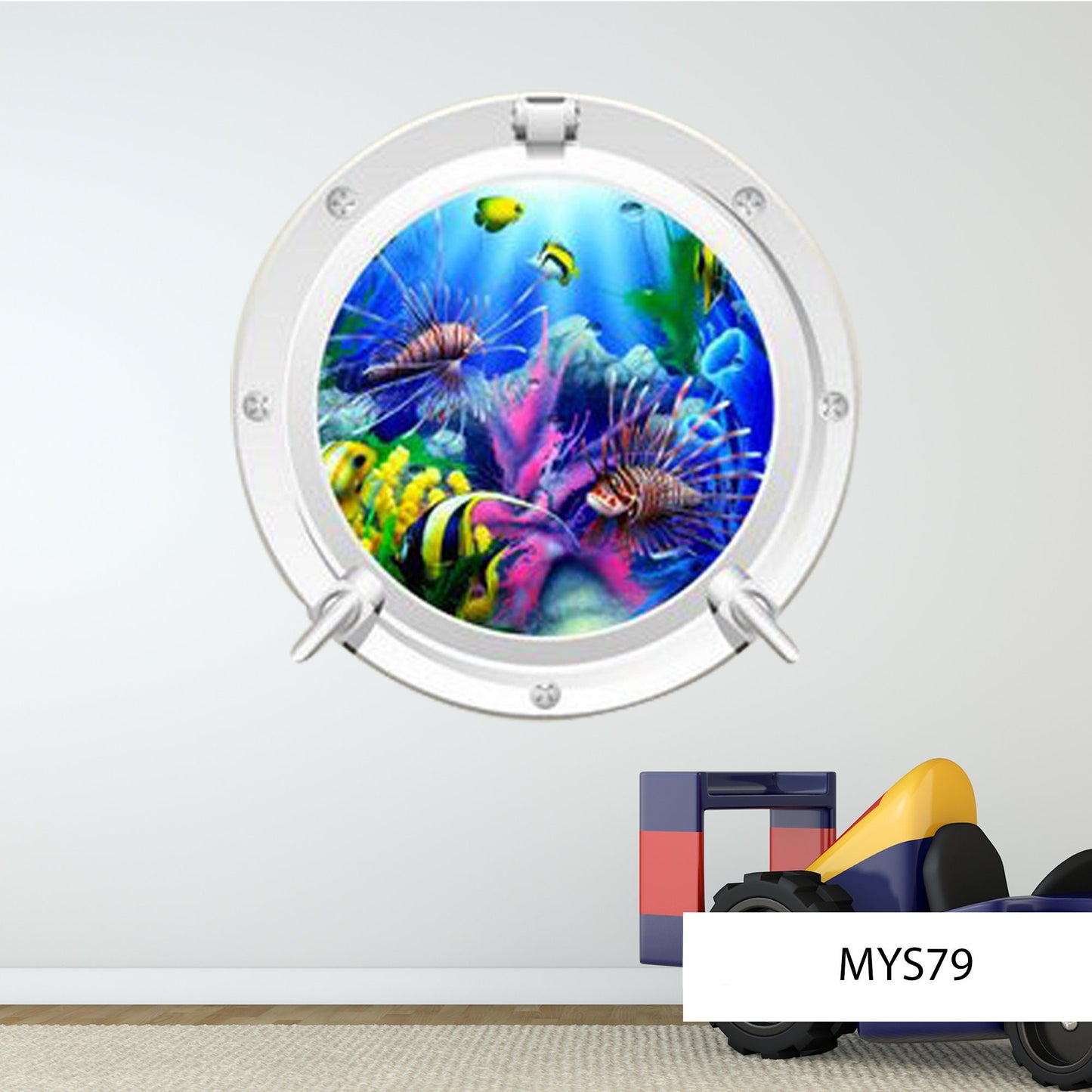 Tropical Reef Fish Porthole Wall Decal - Ocean Aquarium 3D Sticker - Underwater Kids Room Decor - Fish Art - Marine Themed Decoration