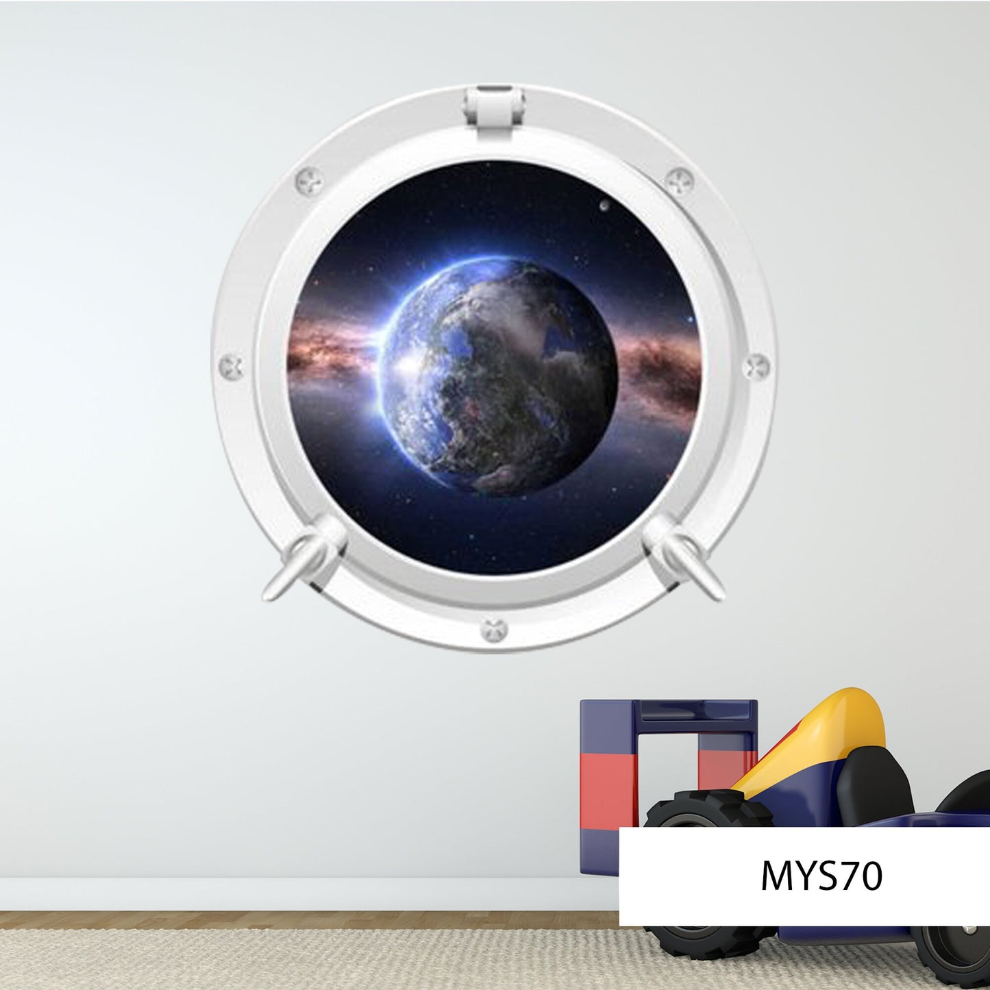 Earth View Porthole Decal: Cosmic Wall Art, Space-Themed Room Decor, Realistic Planet Sticker, Unique Vinyl Design for Home & Office